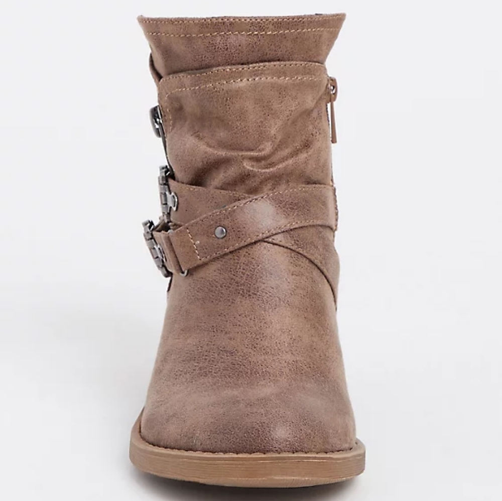 TAUPE BRUSHED FAUX LEATHER MOTO BOOTIE (13W)